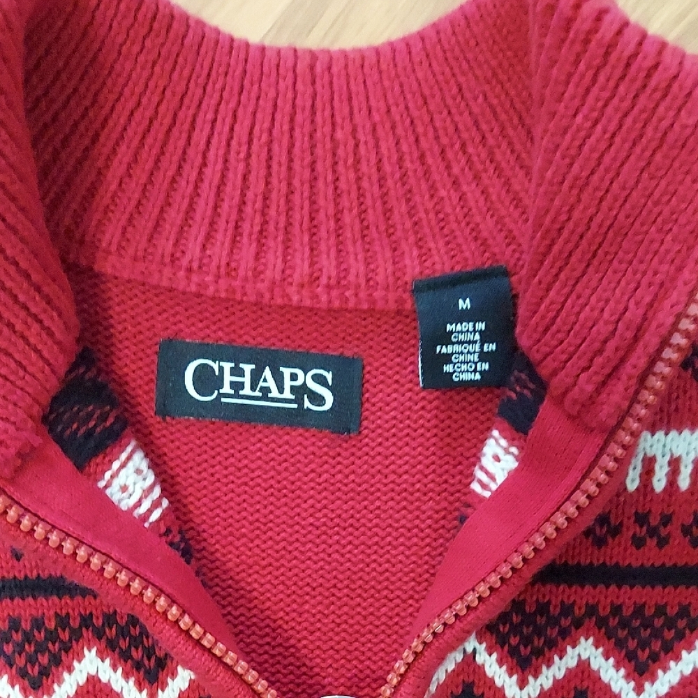 Chaps Red Reindeer Zip-Up Sweater - Picture 2 of 2